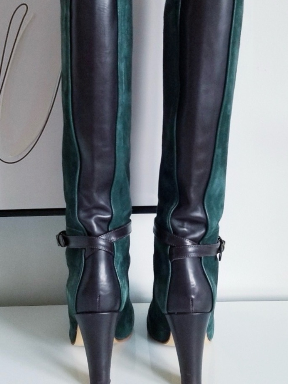 EUC Space Style Concept Teal Green Suede Knee-High Boots retail $689 - Picture 5 of 12